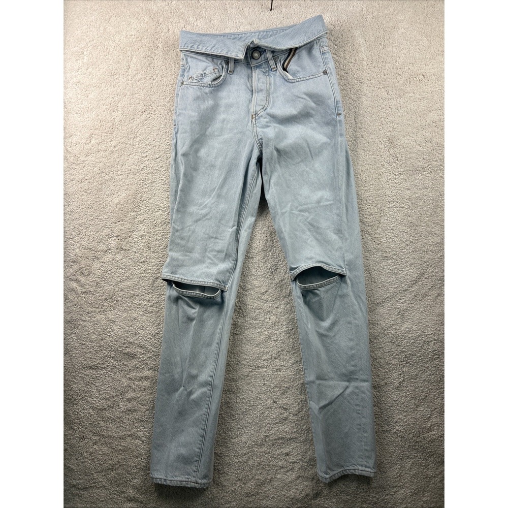 ATELIER Womens High Rise Flip over Waist Straight Leg Open Knee Jeans 24x29